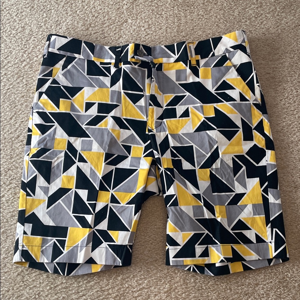 Loudmouth Geometric Yellow and Black Men's Flat Front Shorts